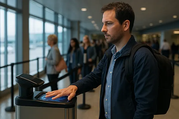 Uomo alla barriera biometrica